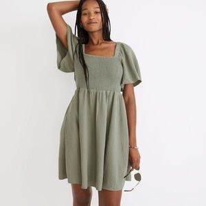 Madewell Lightspun Lucie Smocked Tie-Back Mini Dress